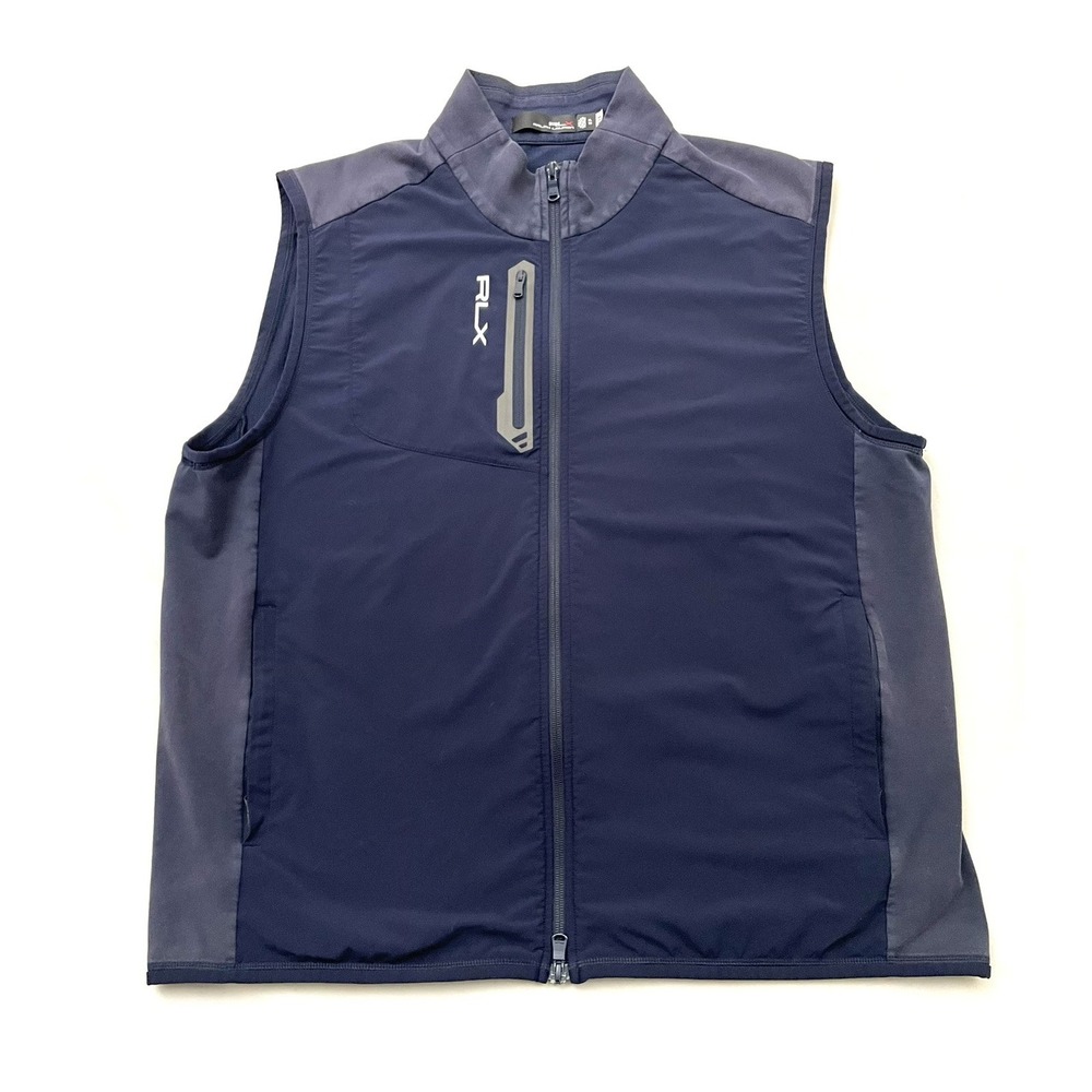 RLX Ralph Lauren Hybrid Mockneck Golf Vest XL Navy Blue French Terry Full Zip‎